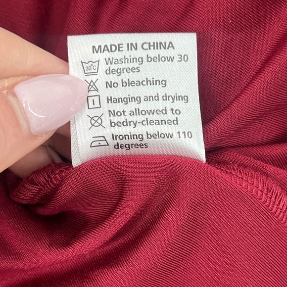 Firfig Wine Red Square Neck Ruched Maxi Dress Slit Floor Length Black Tie Large - Picture 10 of 11